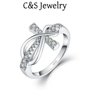 S925 sterling silver synthetic cubic zirconia ring, cross infinite 8 ring, perfect gift for elegant self and ladies