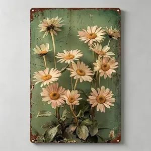 Antique Mint Vintage Daisy Flowers Metal Tin Sign - Rustic Decorative Distressed Green Background Wall Art Plaque for Farmhouse, Kitchen 8×12 in, Gift for Plant Lovers Home Decor