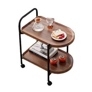 PracticalWalnut Wood Nordic Corner Table Large Capacity Movable Small Desk Wear Resist Elegant Coffee Table for Reading Book Tea VaseDaily Use