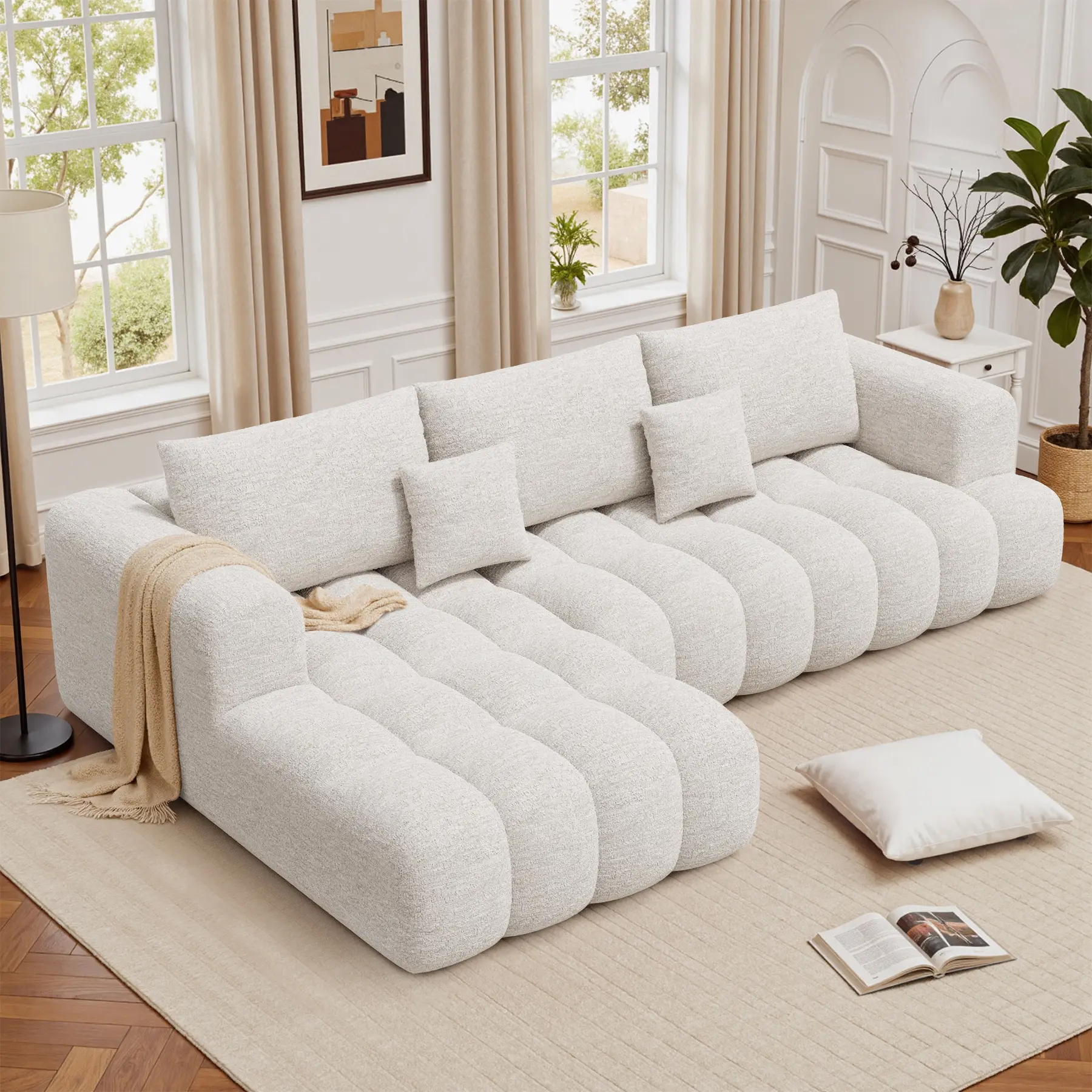 108” Boneless Couch, Cloud Couch with L-Shape Chaise, Modular Sectional Sofa with Oversized Deep Seat,Couch for Living Room Bedroom,No Assembly Required