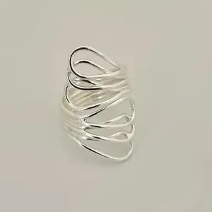 Sterling Silver 925 Wire Wrap Long Elegant Ring