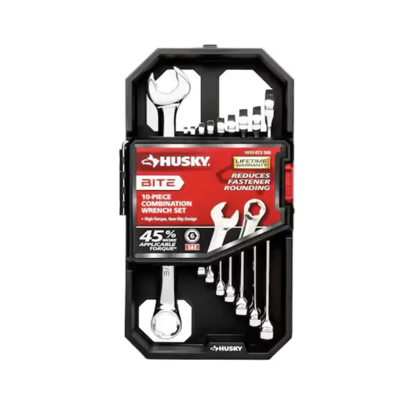 Husky BITE SAE Combination Wrench Set 10-Piece High-Torque Non-Slip Design 45% Applicable Torque Lifetime Warranty