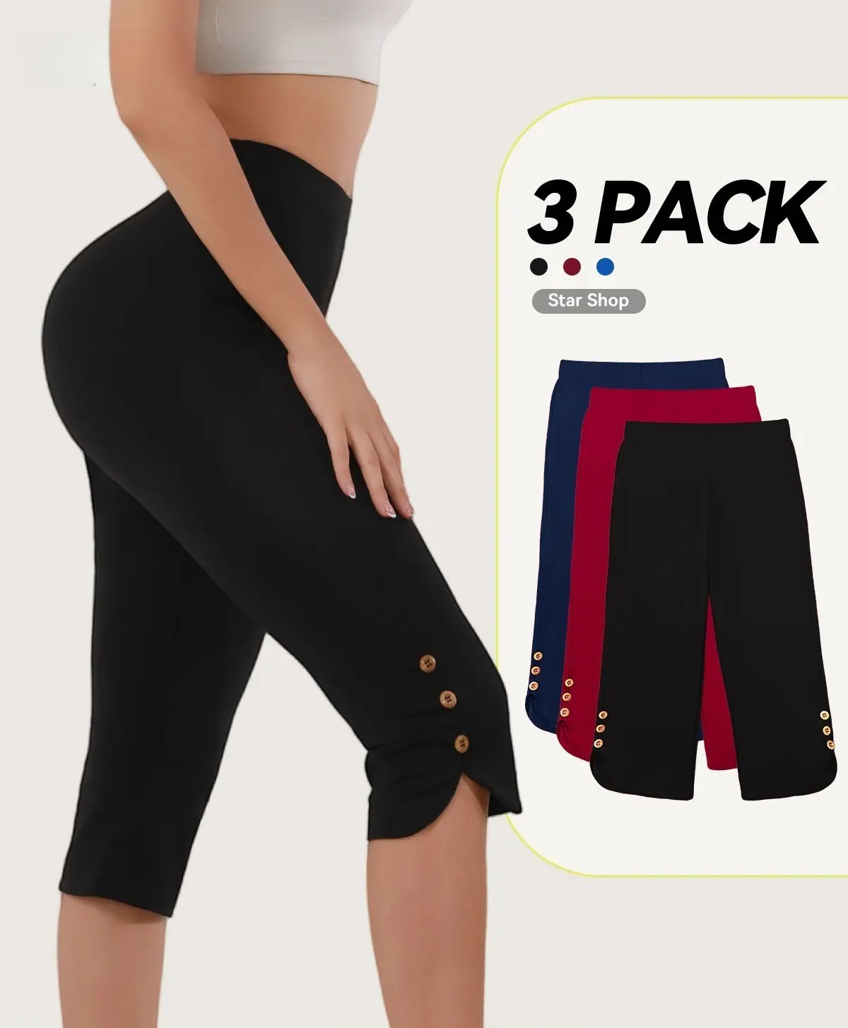 Women's 3-Piece High Waist Capri Leggings - Abdomen Control, Ultra-Stretchy Active & Athleisure Leggings for Gym, Office Outfits, Leggings Capri