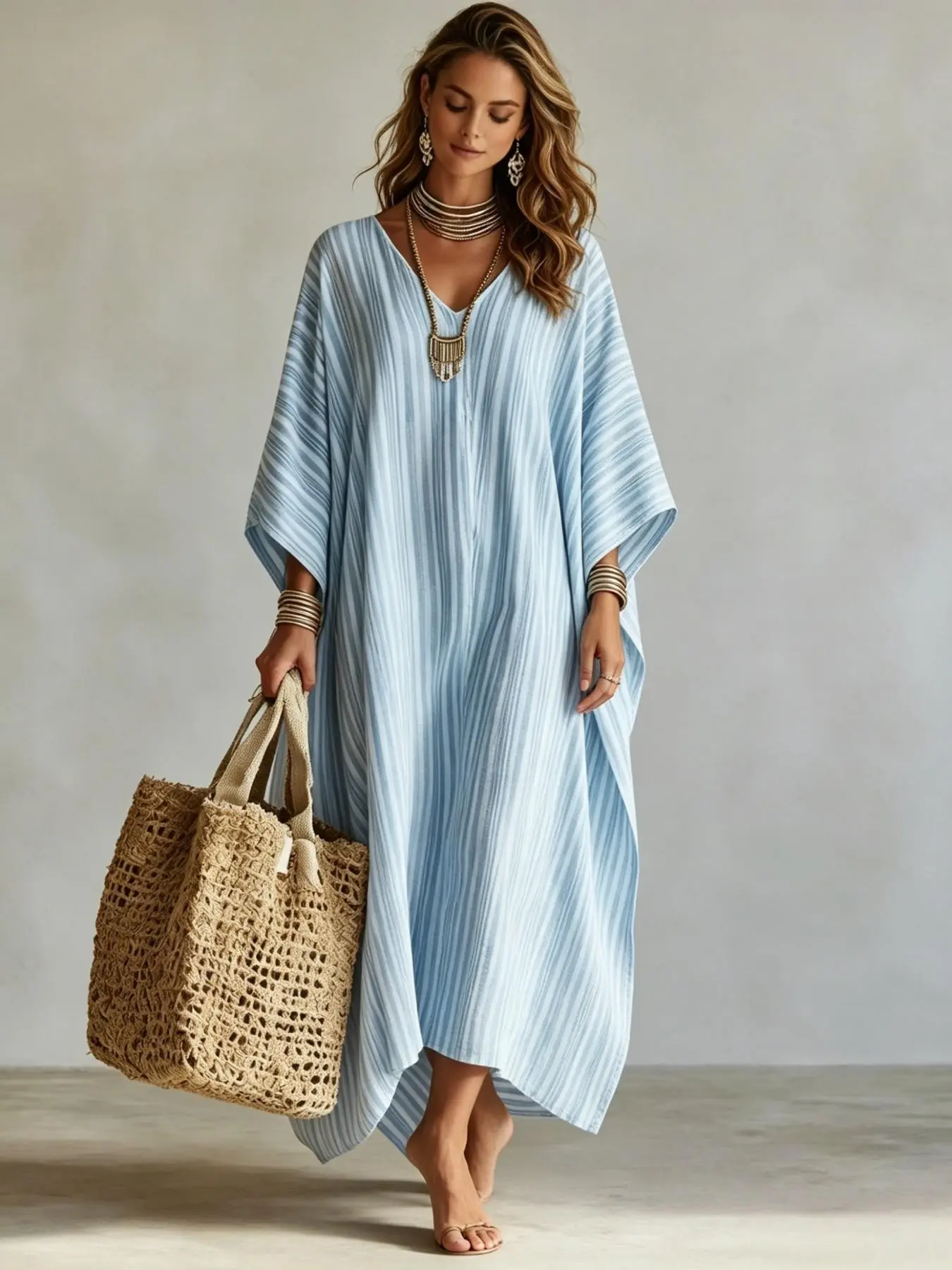 2026 New Beach Vacation Style Loose Fashion V Neck 3D Print Long Dress, Bohemian Beach Cover-Up, Elegant Simple Casual Kaftan Long Sleeve, Boho Casual Kaftan, Caftans, Kaftan Dresses
