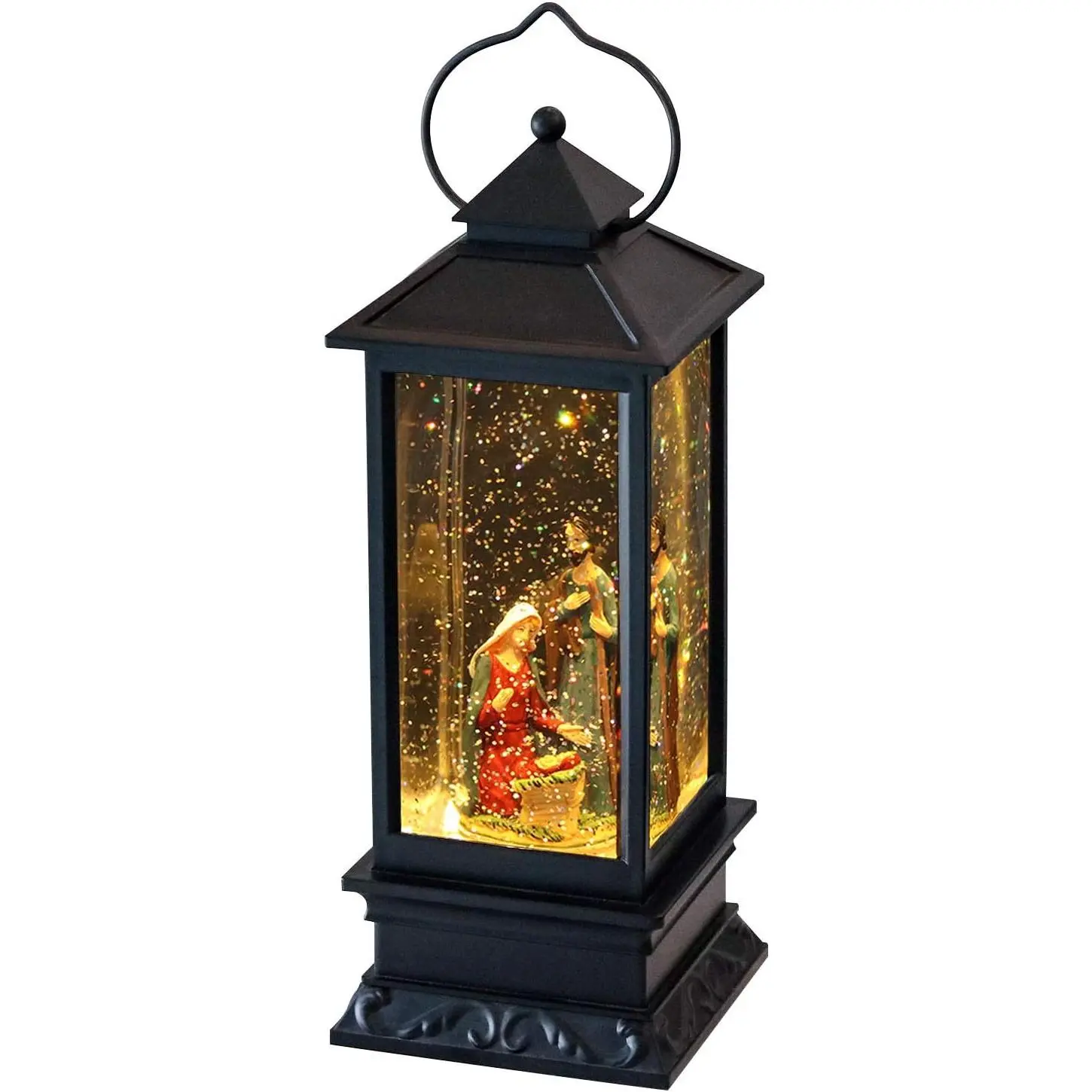 4"x4"x12" Nativity Music Snow Globe Lantern, Timer-Equipped, Battery & USB Powered, Lighted Singing Lamp with Spinning Water & Swirling Glitters, Christmas Decoration & Ornaments (Home & Festive Supplies)