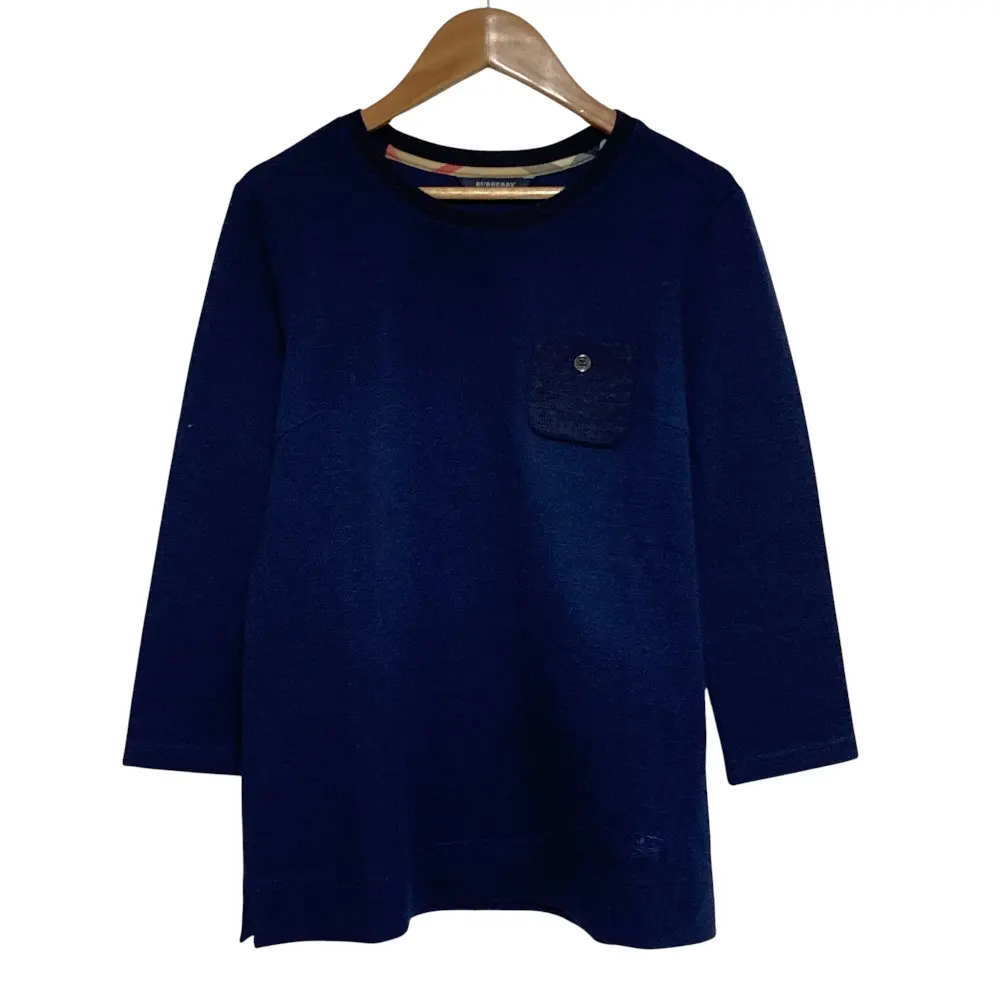 Pre-owned BURBERRY Cotton Small Leather Goods Knit Pocket Long Sleeve Knit Top