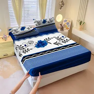 Floral pattern bed sheet set of 3 pieces, including 1 bed cover and 2 pillowcases, all season mattress protection cover, bed sheet, soft and comfortable deep mouth design, breathable bedding, bedroom and guest room decoration, removable