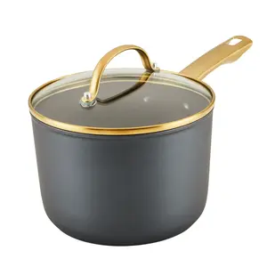 Forged Induction Ceramic Nonstick Saucepan with Lid, 3 Quart, Black