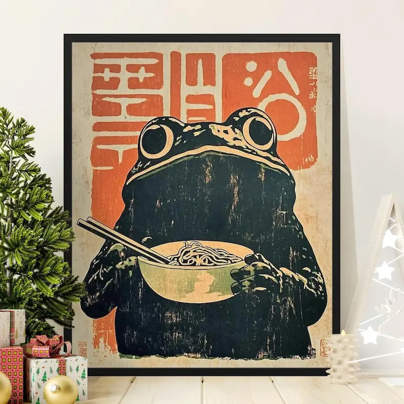 Artistic Playful Frog Character Charm 1-Sided Print Poster - 18x12 in, Easy Frame, High Color Fastness, Long-Lasting, Vivid, Eco-Friendly Wall Art, Funny Office & Kitchen Home Decor Supplies