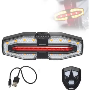 Bike Tail Light with Turn Signals Wireless Remote Control Waterproof USB Rechargeable Ultra Bright Safety Warning Cycling Taillight for Night Riding rear