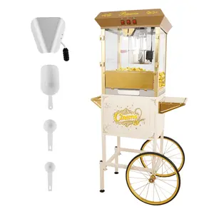 16Oz Commercial Popcorn Machine With Cart and 16 Oz Kettle , Movie Theater Popcorn Machine, Silver Gray Pop Corn Machine with 3-Switch Control & Steel Frame Tempered Glass Doors