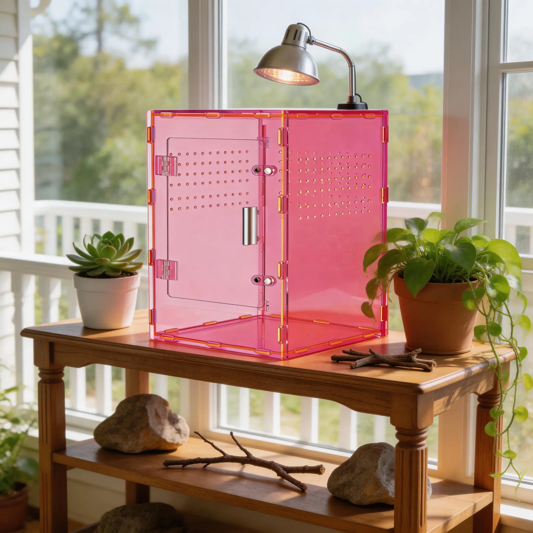 8x8x12 Acrylic Reptile Tank Cyberpunk Pink Terrarium Enclosure for