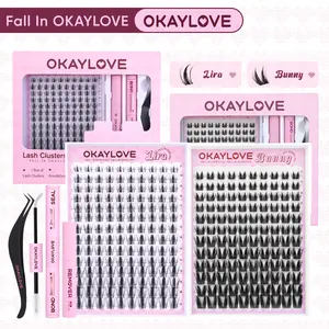 OKAYLOVE Bunny Lash CLusters Kit with Waterproof Long-lasting Lash Bond and Seal,Tweezers and Remover for DIY Eyelash at Home Easily, Natural Makeup Girl Gifts