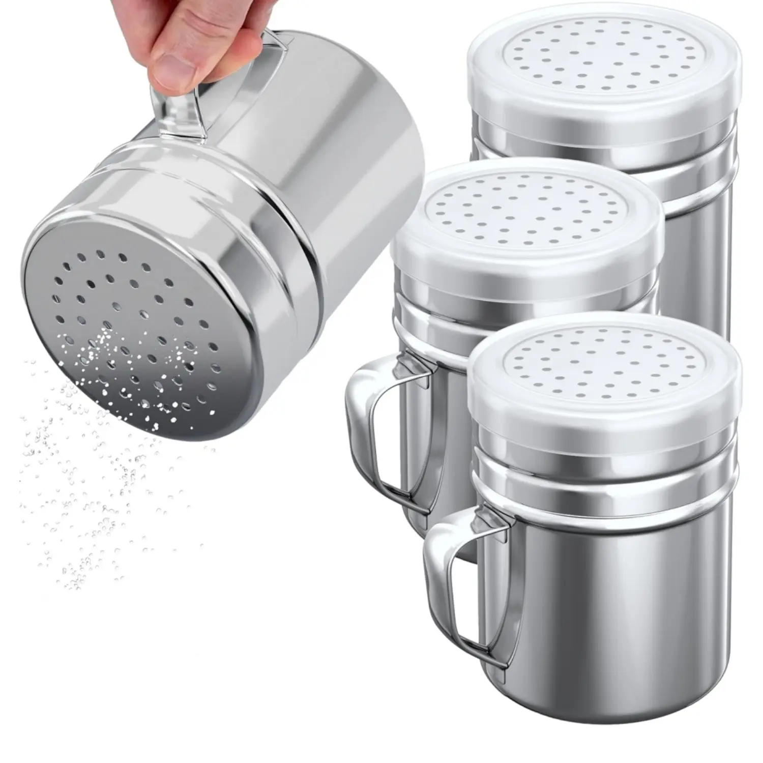 Home Improvement Essentials 4Pcs 10oz Metal Parmesan Cheese Shakers - Seasoning Containers with Mesh Tops, Handle Grips, Twist-Off Lids for Kitchen Gadgets, Pizza Use
