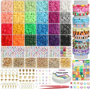 Mother's Day Gift 6000+PCS Clay Beads Bracelet Making Kit,24 Color DIY Flat Preppy Beads for Friendship Jewelry Making,Polymer Heishi Beads with Charms Gifts for Teen Girls Crafts for Ages 4-12