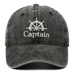 2026 New Vintage Washed Captain Embroidered Distressed Washed Baseball Cap Dad Hip-Hop Cap
