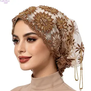 Handmade Beaded Fringed Headscarf Hat, Premium Yarn Knit Head Wrap with Exquisite Heavy Craft Design, Elegant Boutique Style Headwear, Versatile Fashion Accessory for Women Daily Casual & Party Matching