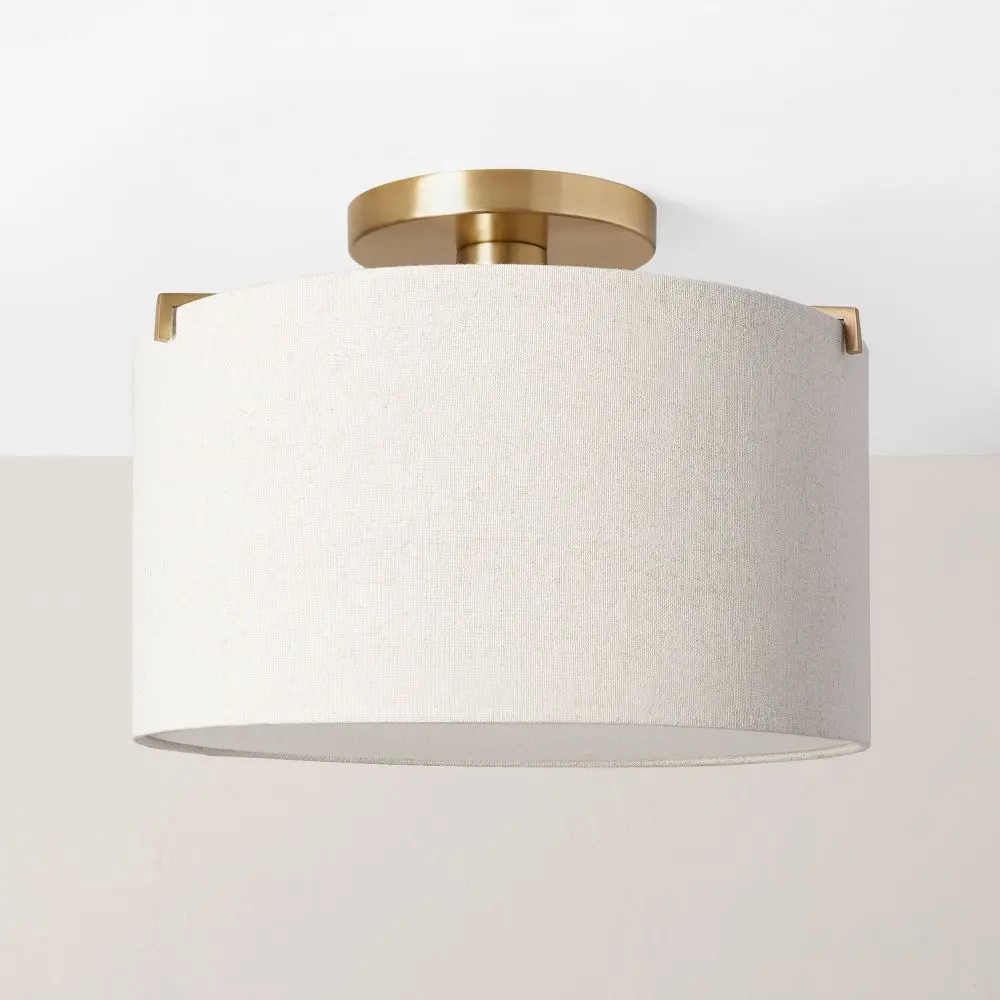 Fabric Shade Semi-Flush Mount Ceiling Light Brass/Oatmeal - Hearth & Hand with Magnolia: Modern Iron Body ETL Listed
