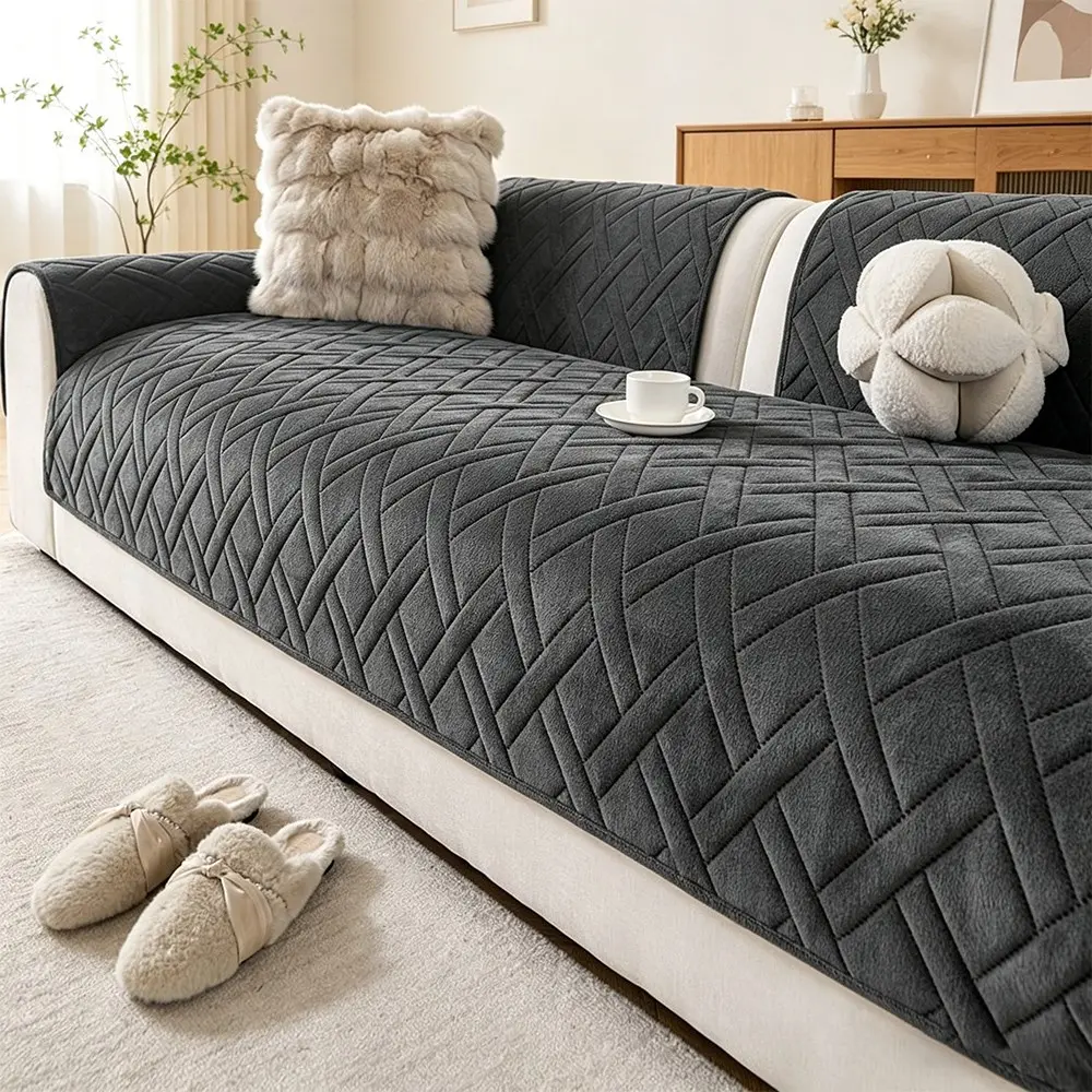 Fashion Classic Square Pattern Sofa Cover, Soft Fashion Couch Protector Dustproof Non-Slip Scratch-Resistant, Suitable for Pet and Kids Families, Washable Couch Covers, Dustproof Sofa Slipcover