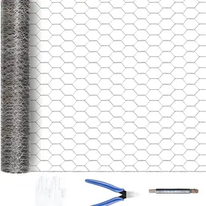 Silver galvanized metal hexagonal mesh, 21-gauge wire, rust-resistant garden net, suitable for floral arrangements, chicken wire, handicrafts, plant protection, and rabbit cages