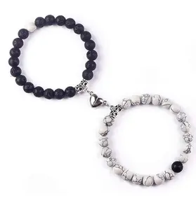 Matching Heart Magnetic Bracelets for Couples Friendship Bracelet Heart Beads Non-Tarnish Jewelry Beaded