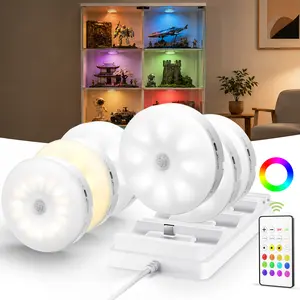 EZVALO Under Cabinet Lighting with Charging Station, 1000mAh Rechargeable Puck Lights with Remote, 3 Color Temps & RGB Closet Lights, Dimmable Motion Sensor Closet Lights for Shelf, Kitchen Easy Installation Renter-Friendly