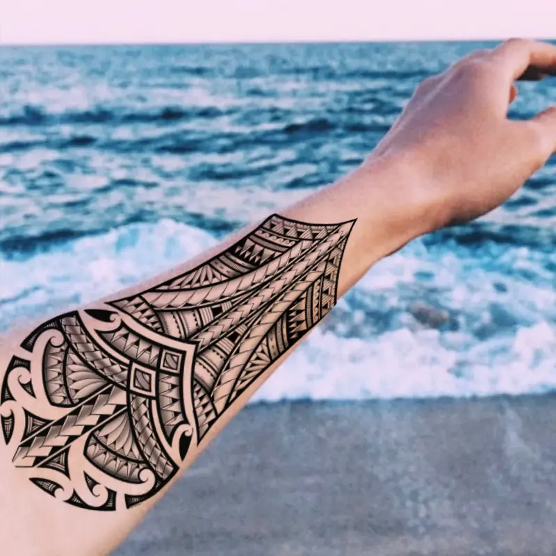 Custom American Ephemeral Tattoo - Waterproof & Nontoxic Tattoo Stickers with Wolf Head Totem & Arabic Script Designs, Realistic Temporary Tattoos