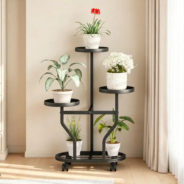 Plant Stand with Wheels 3-5 Tier Metal Plant Holder Corner Flower Shelf for Multiple Plants Display Rack for Bedroom Living Room Balcony Garden