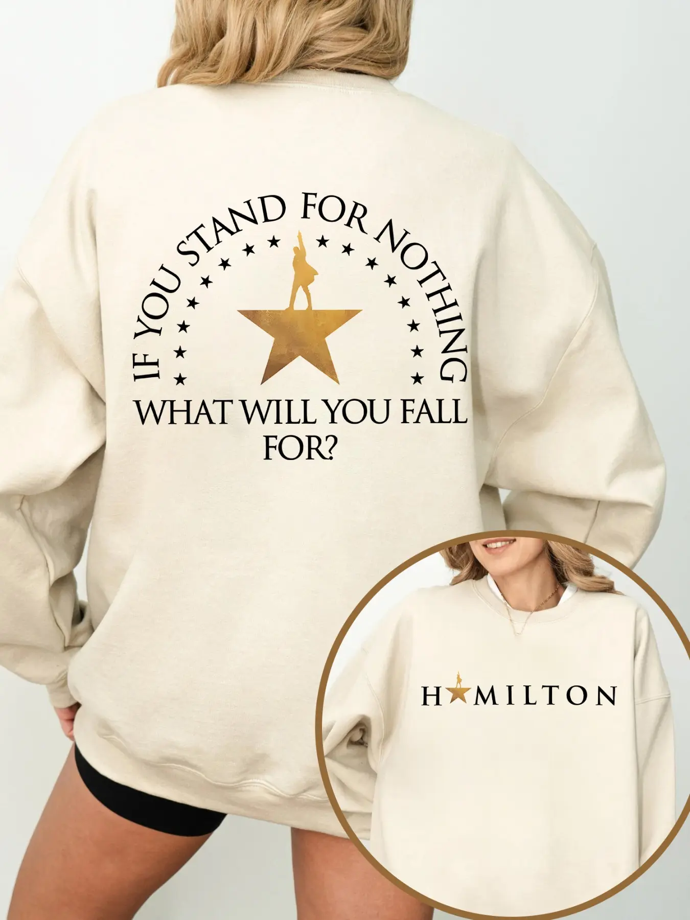 Theatre Inspirational Vintage Loose-Fit Casual Graphic Print Pullover - Musical "Hamilton" Quote & Logo Oversized Sweatshirt Graphic Sweatshirts Womenswear