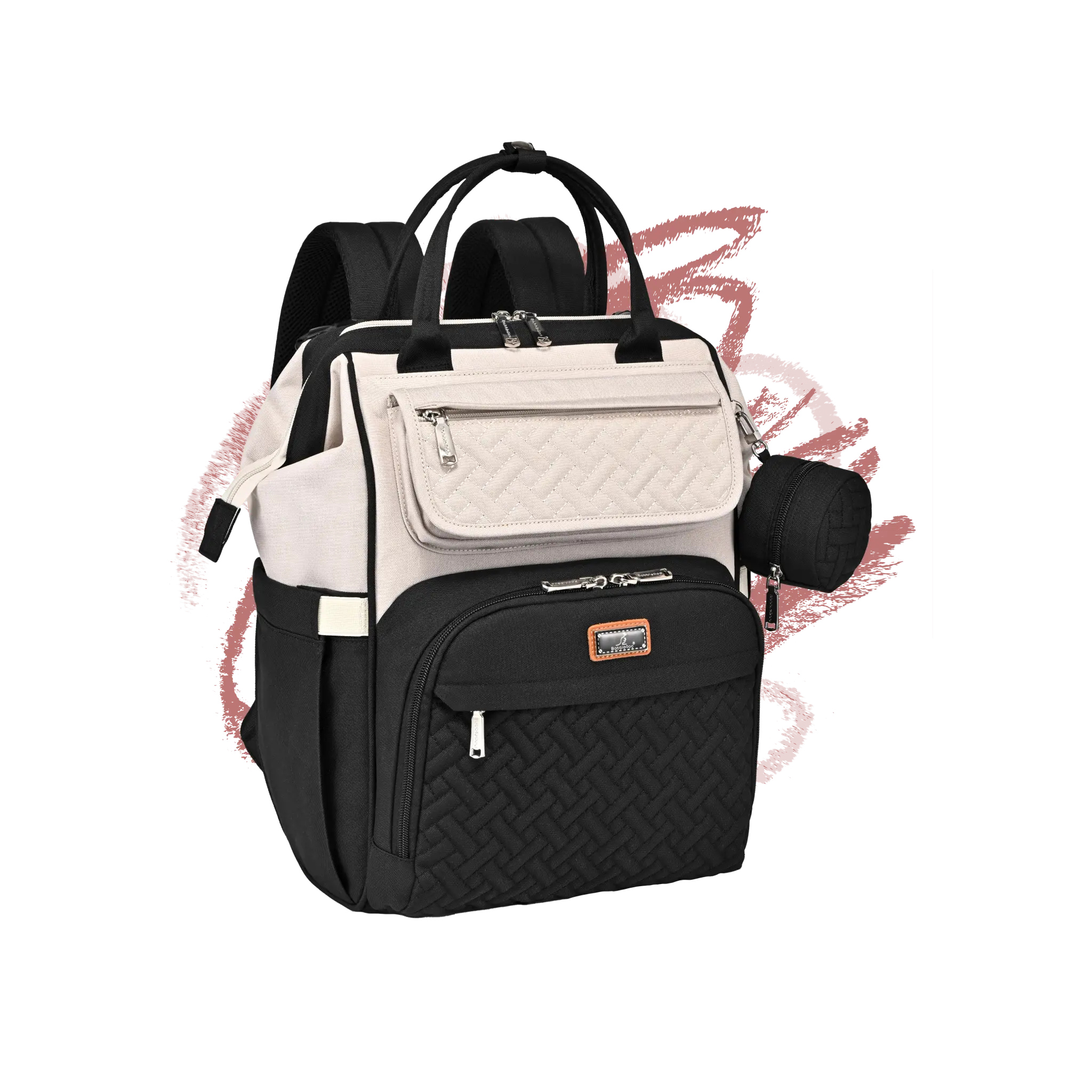 BabbleRoo WideTop Easy-Access Diaper Bag | Multifunction Travel Nappy Bag with Changing Pad, Stroller Straps & Pacifier Pod