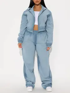 Wynona Washed Fleece Pant Set - Slate Blue