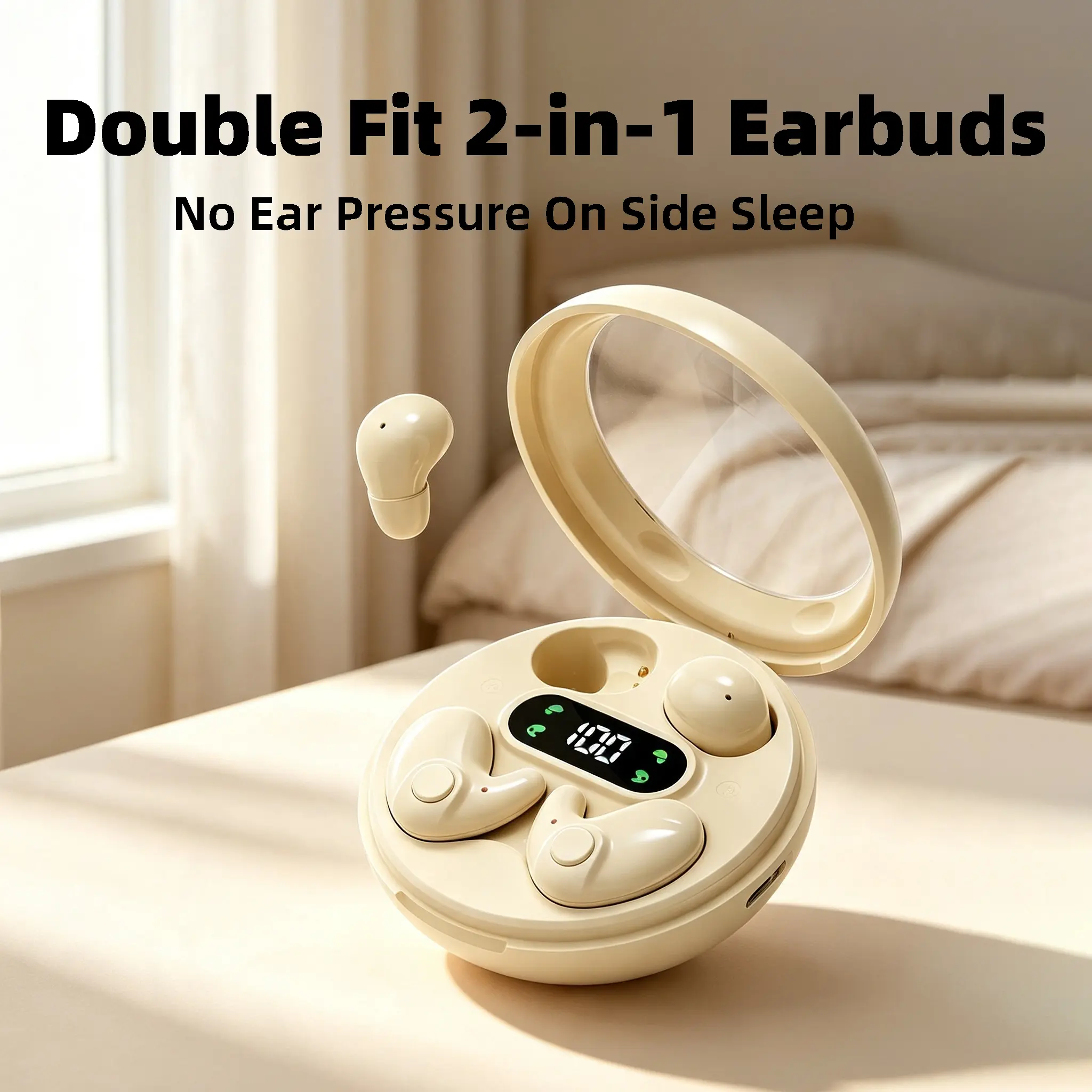 2-In-1 Tiny TWS In-Ear Wireless Earbuds, Soft Skin-Friendly Silicone, Long-Wear No Ear Pain, Side-Sleep Low-Pressure, Hi-Fi Stereo Sound, Bluetooth 5.4, Digital Power Display for Dorm, Travel
