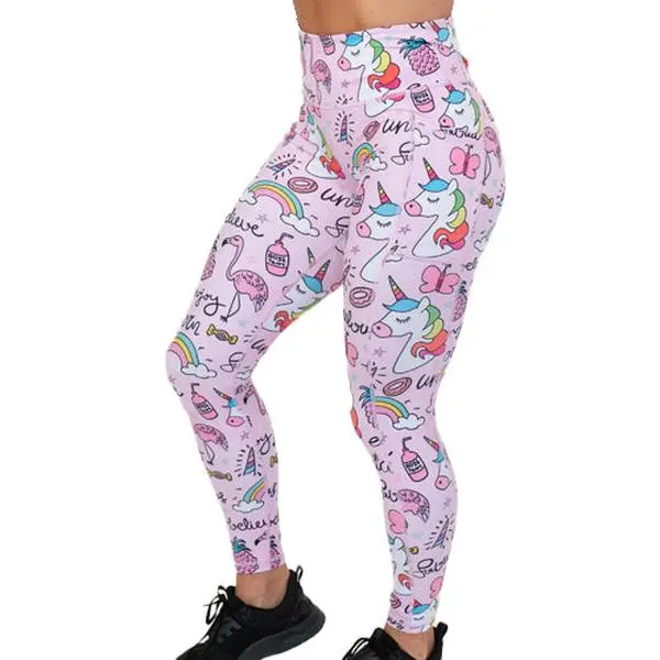 CVG Unicorn Leggings - Cartoon Pattern with Pockets High Waistband Above the Ankle Style Squat Proof Full Length & Capri Leggings Womenswear Polyester, Fitted