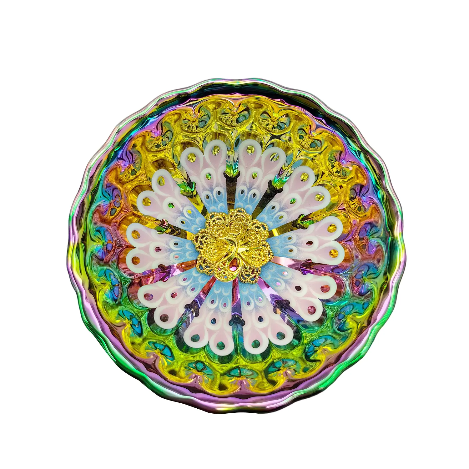 Luminous Iridescent Peacock Feather Jianzhan Cup Handcrafted Porcelain Rainbow Colors Glows Green in Dark Special Live Link Only