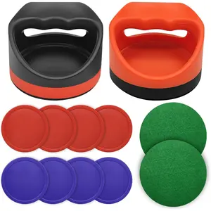 Air Hockey Pusher Air Hockey Puck and Stick, Goal Handle Stick Game Table Replacement Accessories Include 2 Pushers, 4 Red and 4 Blue Pucks