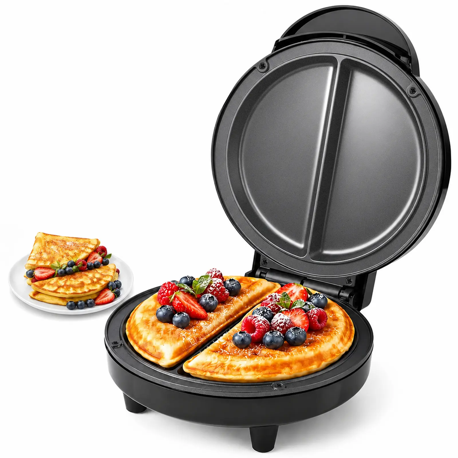 OSTBA 1000W Nonstick Dual Electric Omelet Maker, Compact Countertop Cooker for Quick Breakfast Eggs, Pancakes & Easy Meals