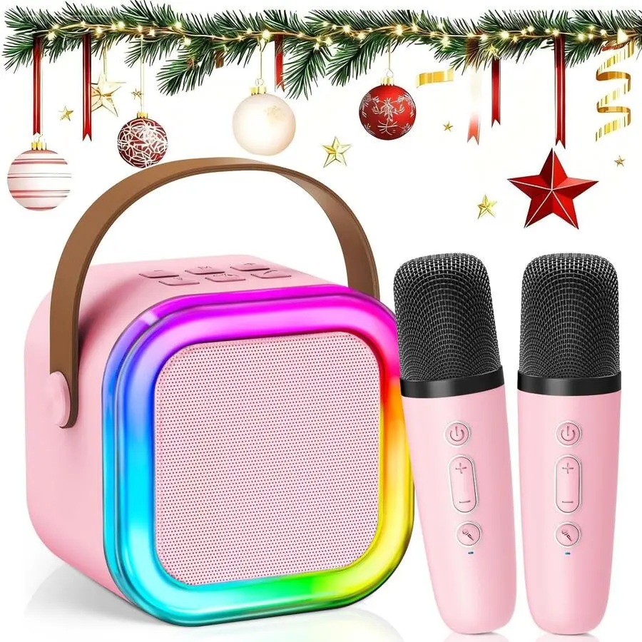 Portable Conference Speaker System with 2 Wireless Mics - Rechargeable Durable ABS Bluetooth Desktop Audio Hub, Karaoke-Ready with Lights, MP3/Cable/Card Support, Charging for Professional Meetings & WFH Office, Music-Ready Aesthetic Phone Compatibility,,