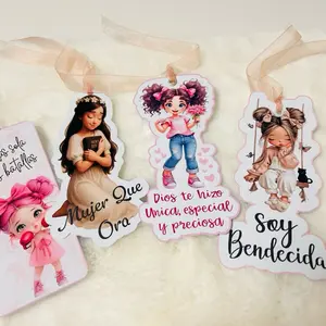 Set of 4 Bookmarks "Que dice Dios de mi" - Inspirational Quotes with Adorable Character Designs for Reading Enthusiasts