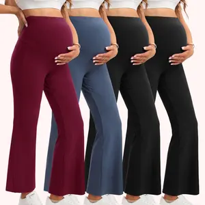 4 Pack Women's Maternity Flare Leggings with Pockets Pants Over The Belly High Waisted Yoga Pregnancy Leggings Workout Pregnancy Pants for Workout Soft Pregnancy Activewear in Assorted Colors
