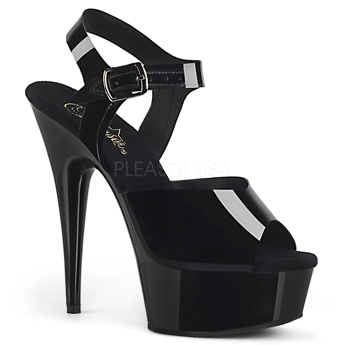 Women's Stylish Sultry High Heels - 6-in Platform Sandals, Adjustable Ankle Strap, DELIGHT-608N Black Jelly-Like TPU Pleaser Statement Shoes, 6 Inches, Performances, Seductive Appeal, Dramatic, Elongated Look, Nightclub, Heeled, Design, Adjustable Fit, Tp