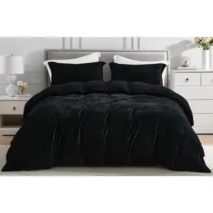 CHEZMOI COLLECTION Piers Luxurious Distressed Velvet Duvet Cover Set - Solid Color Design with Button Closures & Reversible Brushed Microfiber for Queen/King Sizes