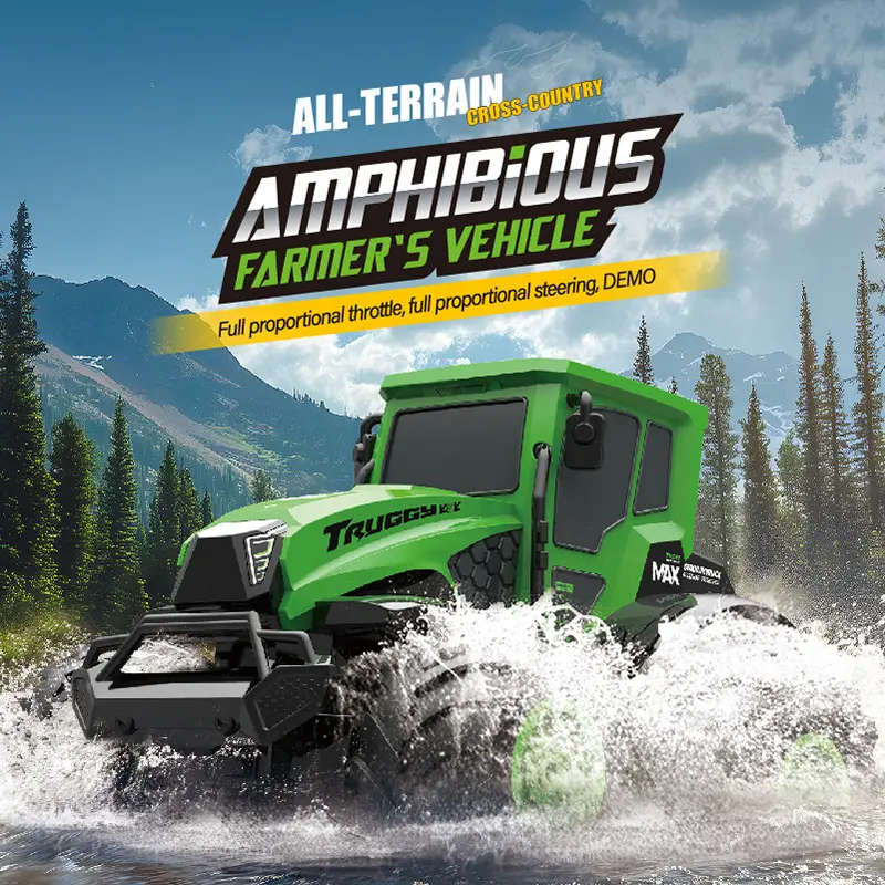 JJRC 1:12 Scale Amphibious Waterproof 4WD RC Tractor Toy for 6-8 Years Olds, Rechargeable Lithium Cells Battery, 20-25 Mins Playtime, 360° Flip Stunt, Proportional Full Control, All-Terrain Land & Water Farm Vehicle, Outdoor Play Birthday Gift