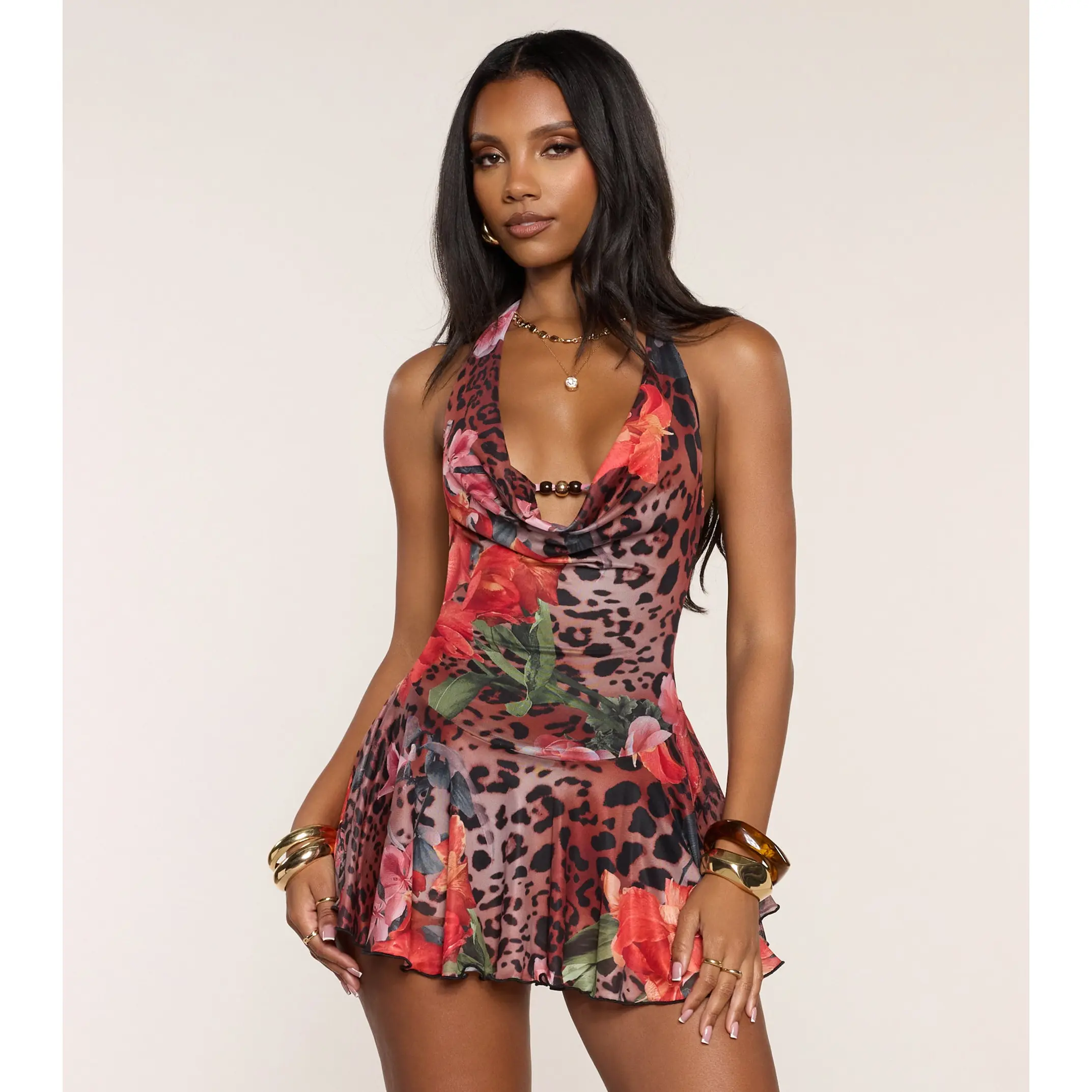 Wild Card Floral And Leopard Print Romper