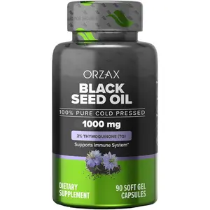 ORZAX Black Seed Oil Cold Pressed 100% Pure - Black Cumin Nigella Sativa Oil For Immune, Hair & Skin Health - Rich in Omega 3,6,9 & Thymoquinone (1000mg, 90 Capsules)
