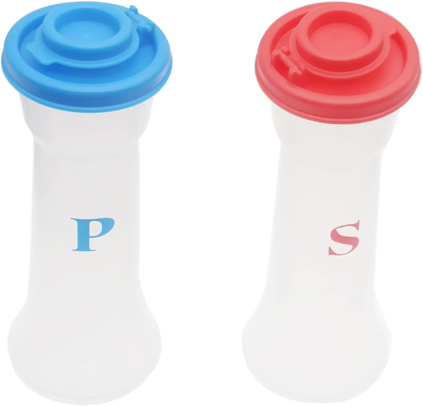 Kitchenware 2-Piece Plastic Body Salt and Pepper Shaker Set - Sealproof Seasoning Canisters with Hourglass Shape Lids, Home/Camping Storage & Organizer Jars, Dispensers Set
