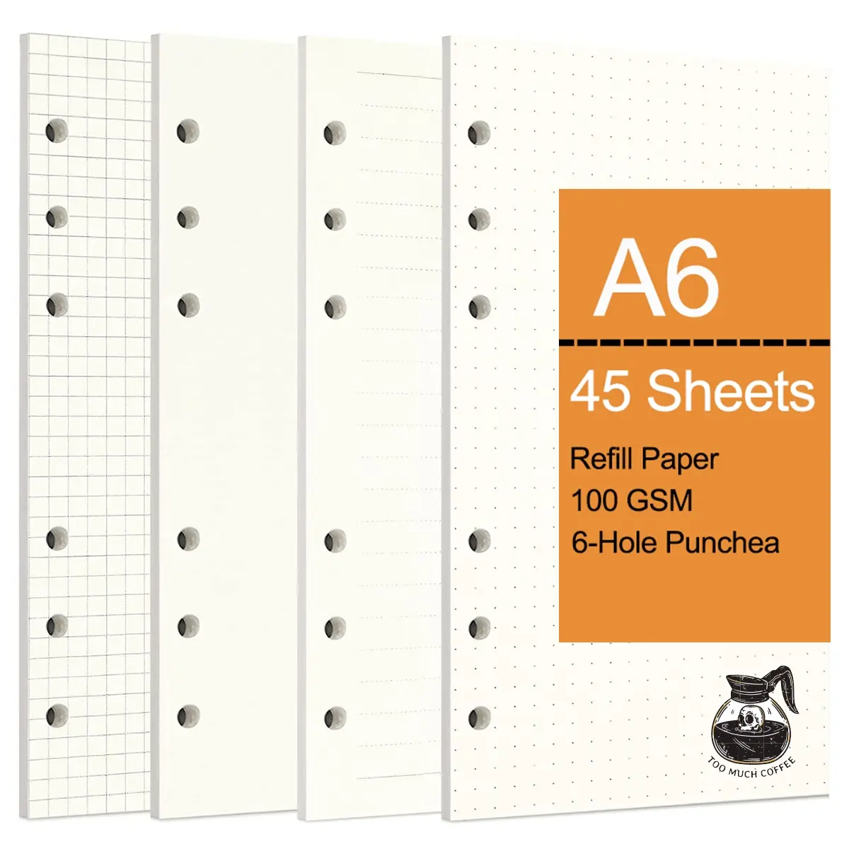 A6 Refill Paper 6-Hole Loose Leaf Notebook, Spiral Binder Index Paper, Daily Planner, Dot Line Grid, 45 Sheets/90 Pages, Valentine's Day Gift, Fill Blank Journal