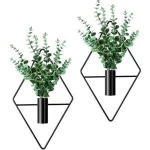 Metal Wall Geometric Flower Rack Iron Hanging Vase Porch Decoration Home Decor Rhombus Flower Insert Iron Art, Hanging Planter, Set of 2