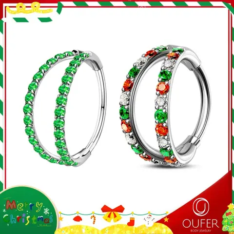 OUFER 20G 316L Stainless Steel Hinged Double Row Nose Ring - Zirconia Inlays Cubic Zirconia Jewelry, Non-Tarnish Dainty Body Jewelry, 5mm-12mm Inner Diameter (Incl. 6mm,7mm,8mm,9mm) Daily Wear Hoop