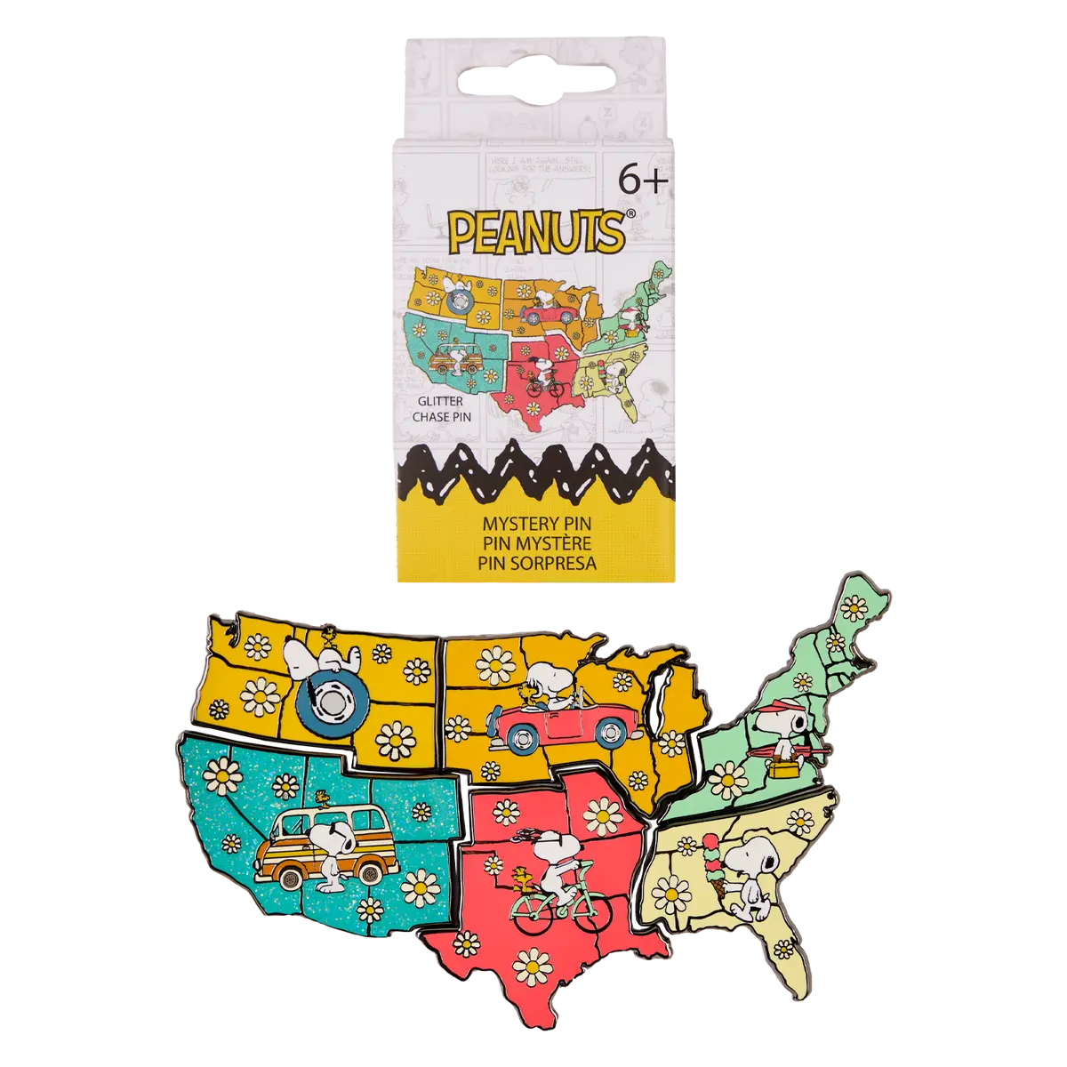 Snoopy Road Trip Enamel Broched Pins, Collectible Cartoon Charms Mystery Box with Gunmetal Hardware & Chase Glitter, Cartoon Charms & Twillies, Peanuts Character Pin Charms & Twillies