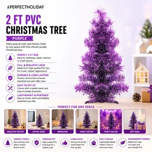 Perfect Holiday Tabletop Christmas Tree Compact Holiday Décor PVC Tree with Stand 2 Feet - Purple